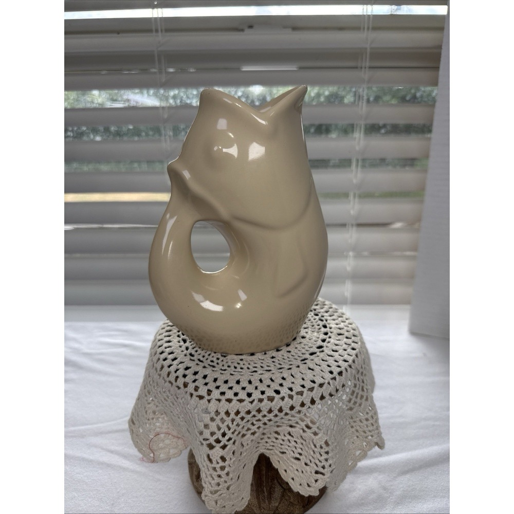 2006 White Gurgle Pot Koi Fish Pitcher/Vase 6.5"Ceramic Jug/Vase.